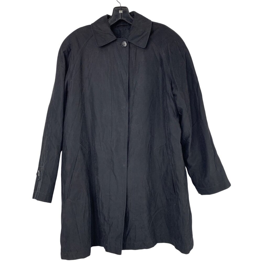 London Fog Womens M Petite Black Suede Microfiber Trench Coat
